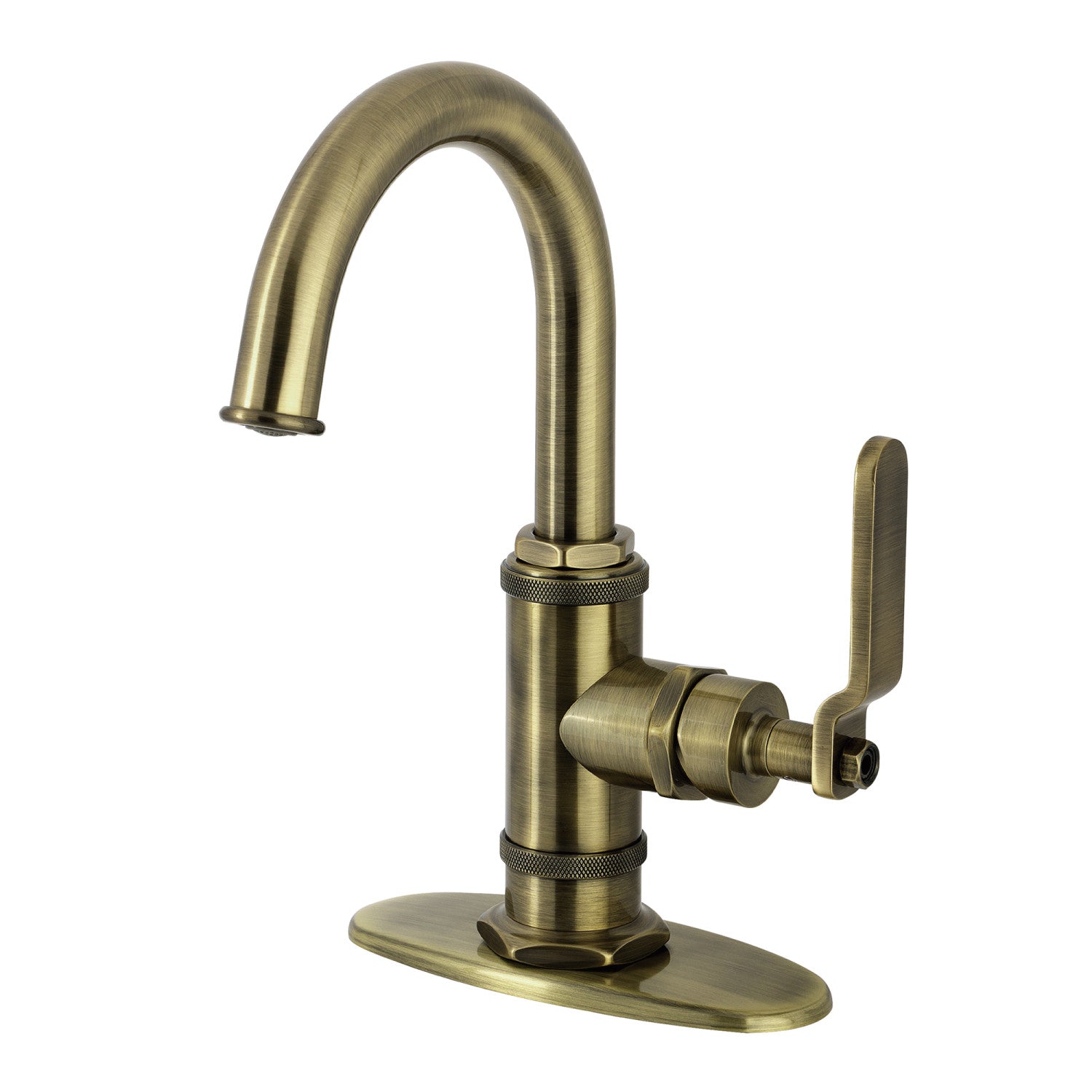 Kingston Sona KSD2213KL - Whitaker One-Handle 1-Hole Bathroom Faucet with Deck Plate and Push Pop-Up Drain, Antique Brass — image 1